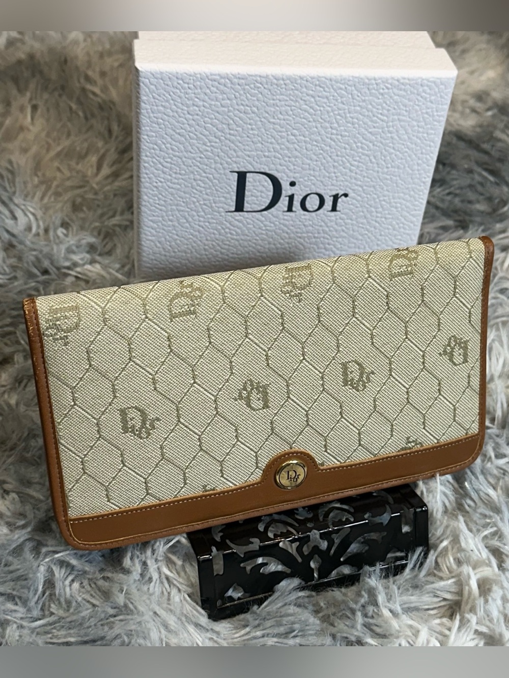 Dior | Vintage Signature Monogram & Leather Clutch / Wallet Bifold Snap | GUC
